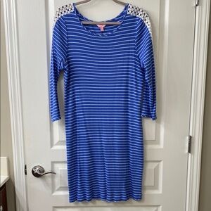 Lilly Pulitzer Blue and White Embellished Sheath Dress